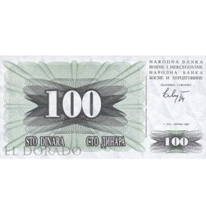 Bosnia y Herzegovina 100 Dinara 1992 Pick 13a - 1