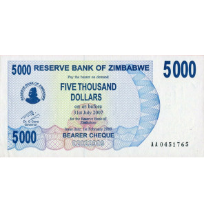 Zimbabue 5000 Dólares 2007...