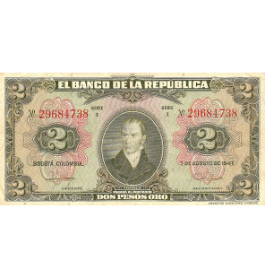 Colombia 2 Pesos Oro 1947...