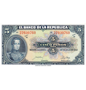 Colombia 5 Pesos Oro 1944...