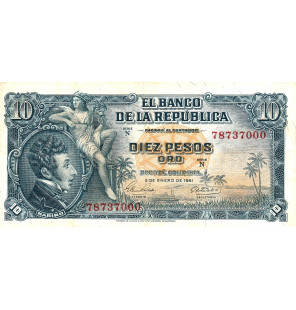 Colombia 10 Pesos Oro 1961...