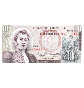 Colombia 10 Pesos Oro 1980...