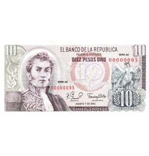 Colombia 10 Pesos Oro 1980...