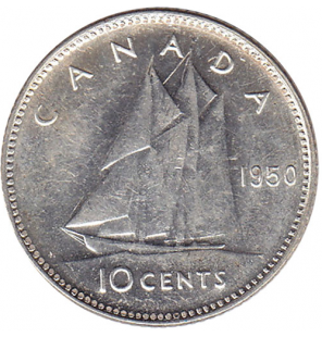 Canadá 10 Centavos 1950 Ley...