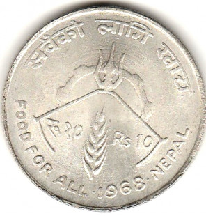 Nepal 10 Rupien 1968 Km 794...