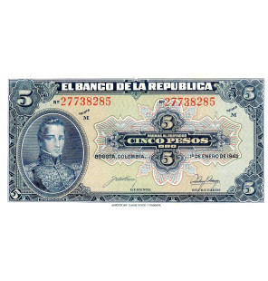 Colombia 5 Pesos Oro 1945...