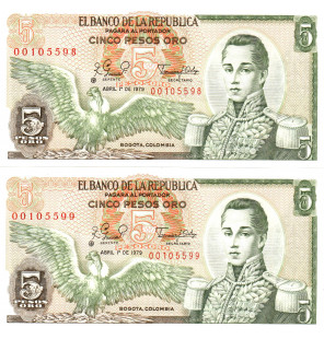 Colombia 5 Pesos Oro 1979...