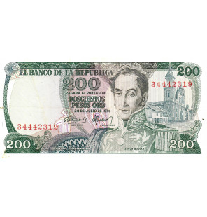 Colombia 200 Pesos Oro 1974...