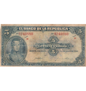 Colombia 5 Pesos Oro 1940 7...