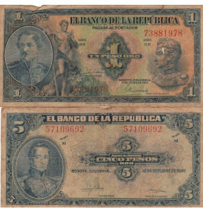 Colombia set de 2 billetes...