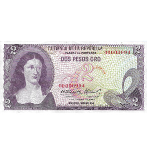 Colombia 2 Pesos Oro 1972...