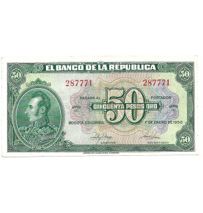 Colombia 50 Pesos Oro 1950....