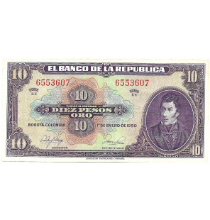 Colombia 10 Pesos Oro 1950....