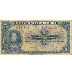 Colombia 5 Pesos Oro 1943....