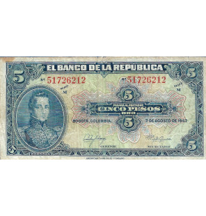 Colombia 5 Pesos Oro 1947....