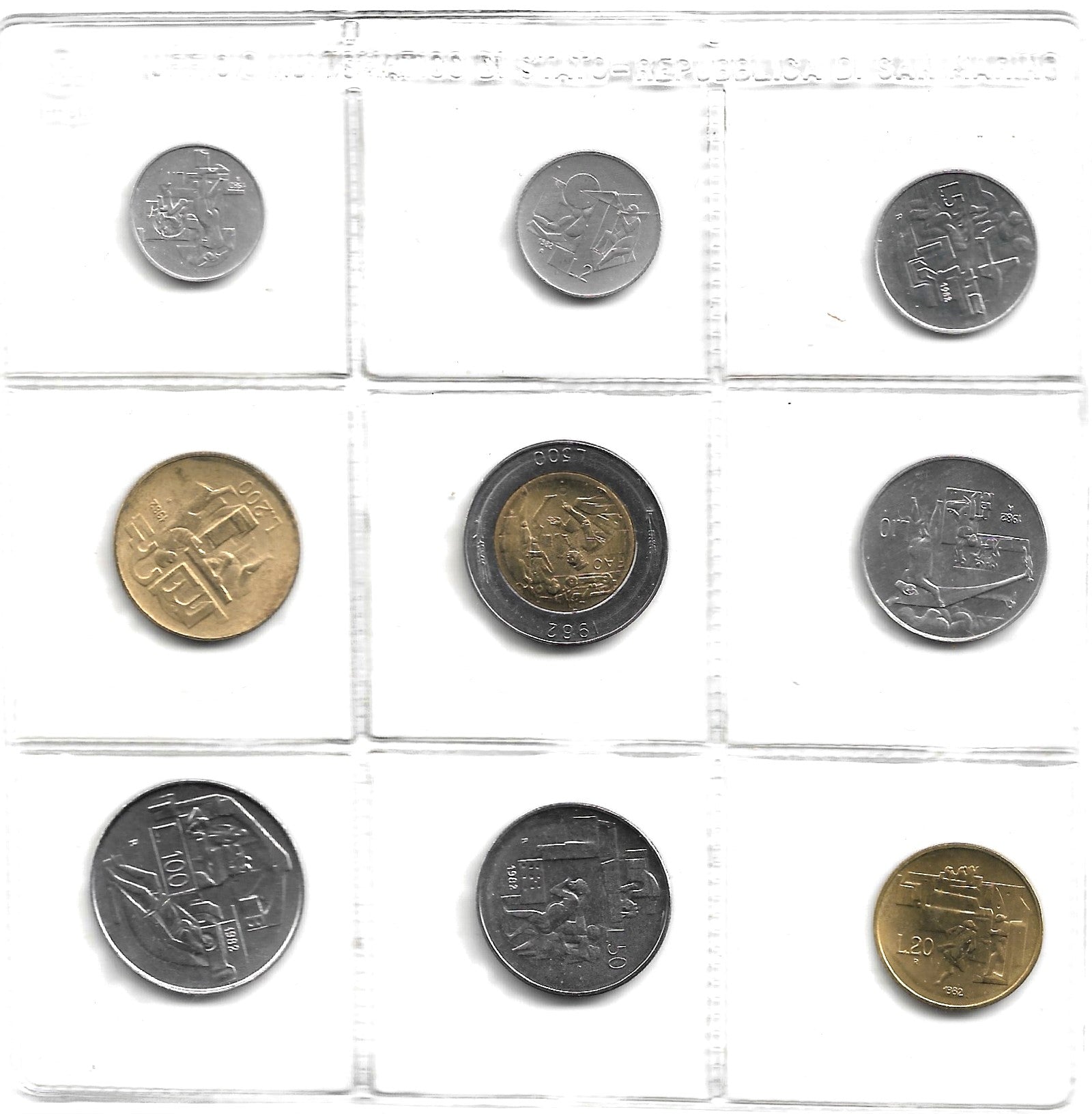 San Marino 1,2,5,10,20,50,100,200,500 Lire 1982