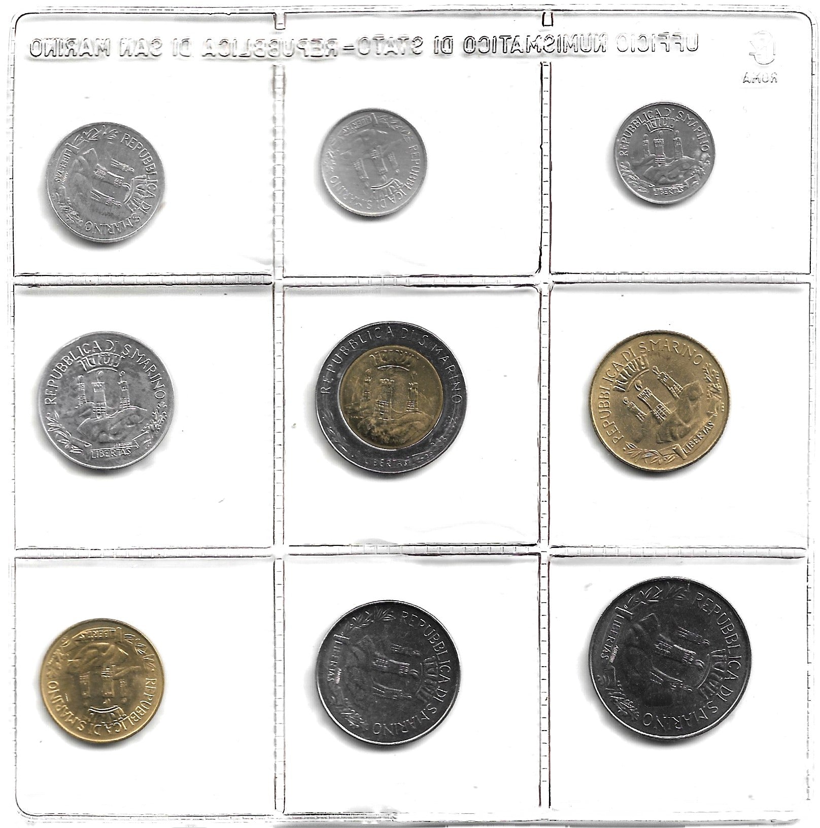 San Marino 1,2,5,10,20,50,100,200,500 Lire 1982