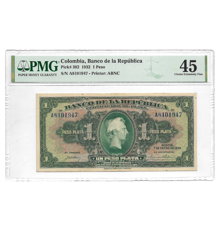 Colombia Banco de la Republica Certificado de Plata 1 Peso Plata 1932 Pick 382