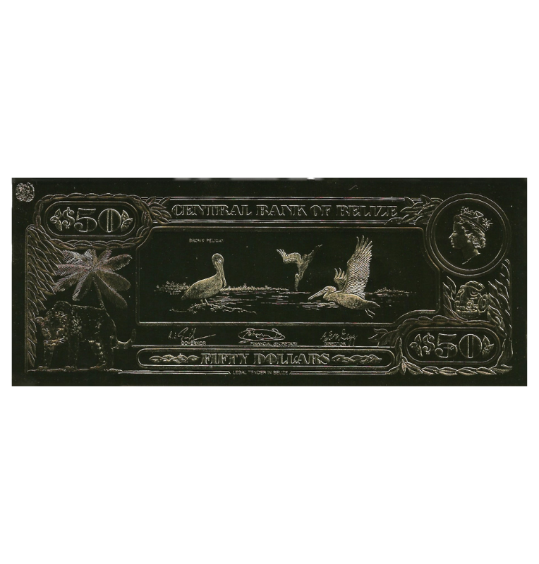 Belice 50 Dólares 1984 (Laminados en Oro) Serial 3 dígitos
