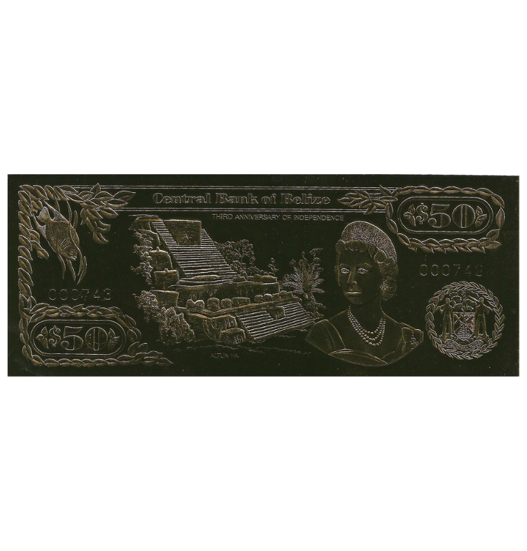 Belice 50 Dólares 1984 (Laminados en Oro) Serial 3 dígitos