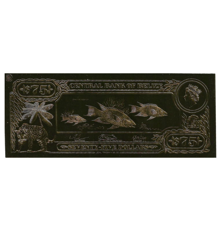 Belice 75 Dólares 1984 ND (Laminados en Oro) Serial 3 dígitos