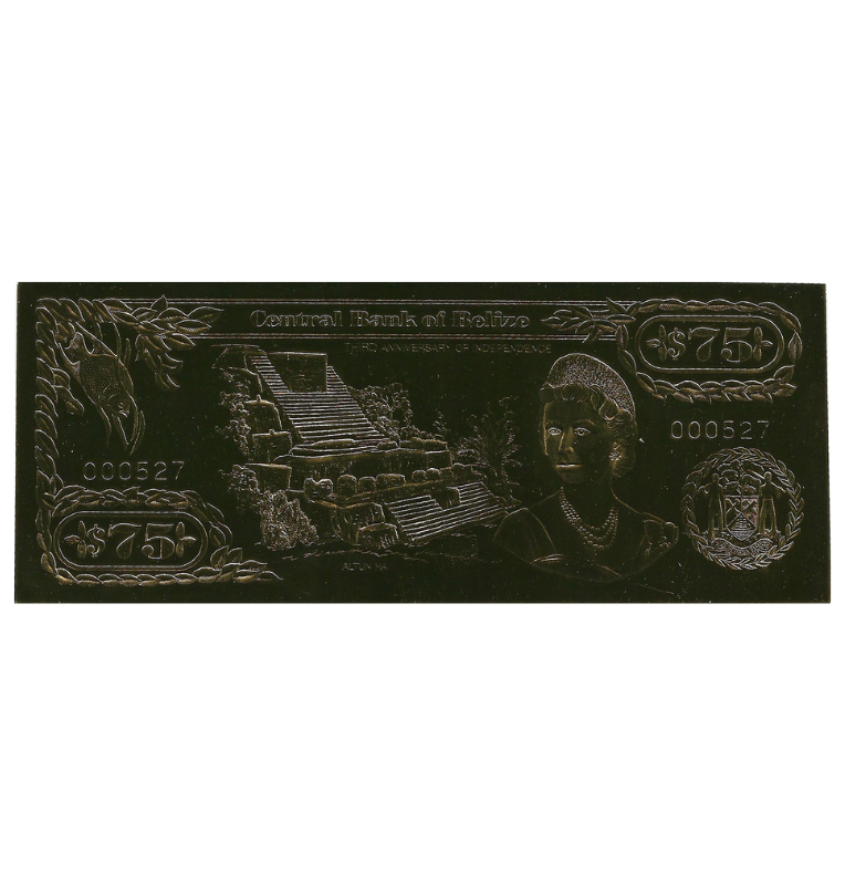 Belice 75 Dólares 1984 ND (Laminados en Oro) Serial 3 dígitos