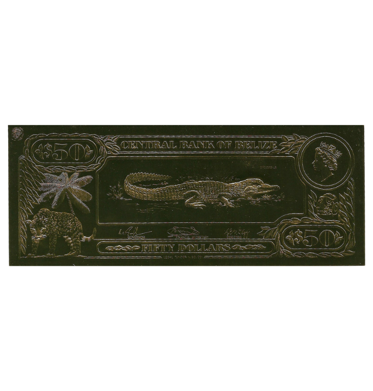 Belice 50 Dólares 1984 ND (Laminados en Oro) Serial 3 dígitos