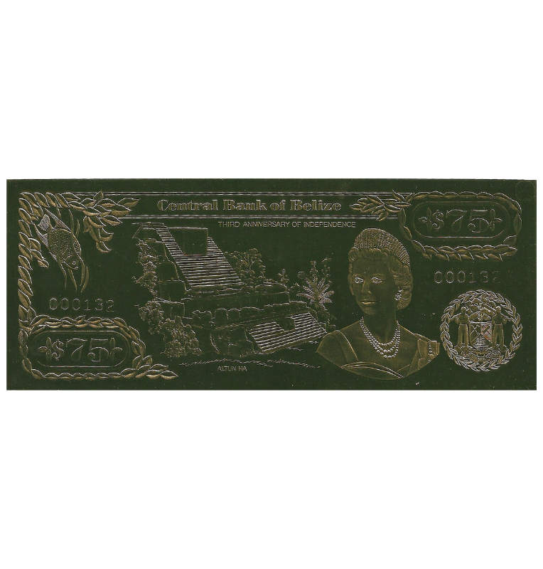 Belize 10 Dollars 1984 (Gold Rolled) 4-digit serial number