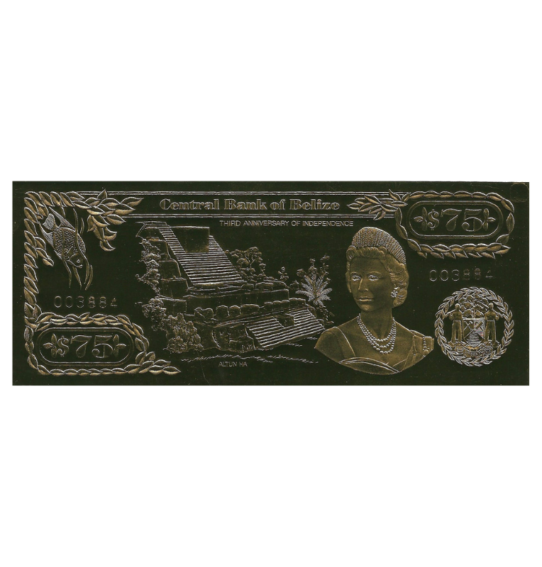 Belice 75 Dólares 1984 ND (Laminados en Oro) Serial 4 dígitos