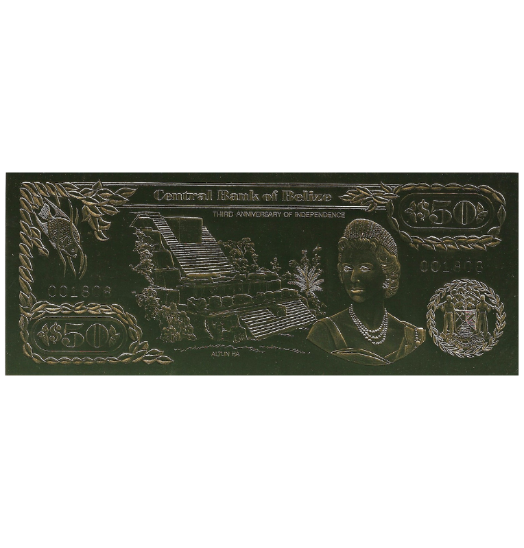 Belize 10 Dollars 1984 (Gold Rolled) 4-digit serial number