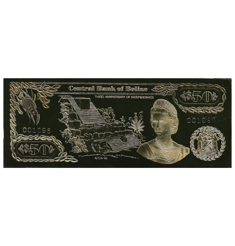 Belize 10 Dollars 1984 (Gold Rolled) 4-digit serial number