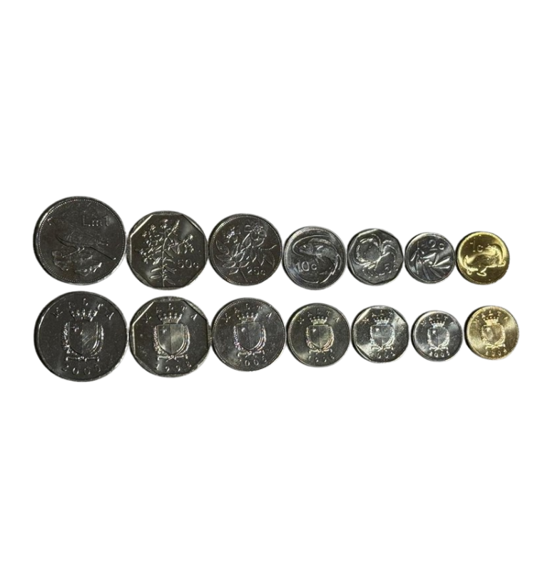 Malta set de 7 Monedas 1, 2, 5, 10, 25, 50 Cents, 1 Lira 1991-2007