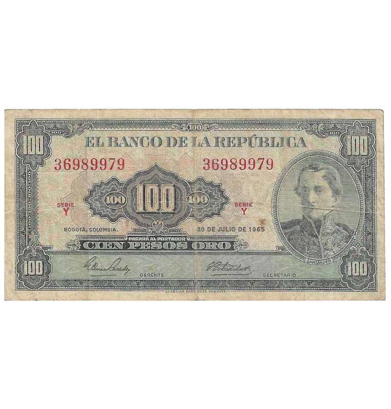 Colombia 100 Pesos Oro 1965 NO UNC