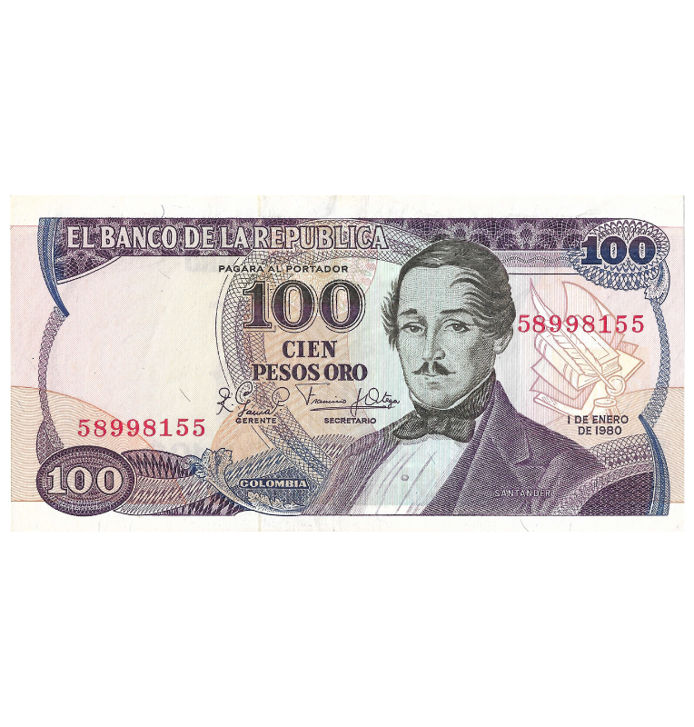 Colombia 100 Pesos Oro 1980 NO UNC
