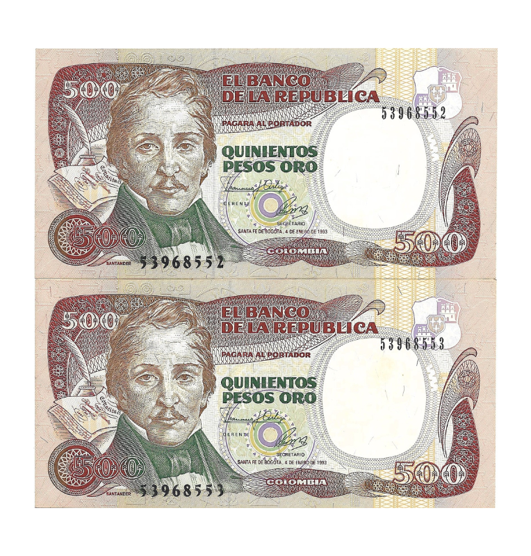 Colombia 500 Pesos Oro 1993 Consecutivos