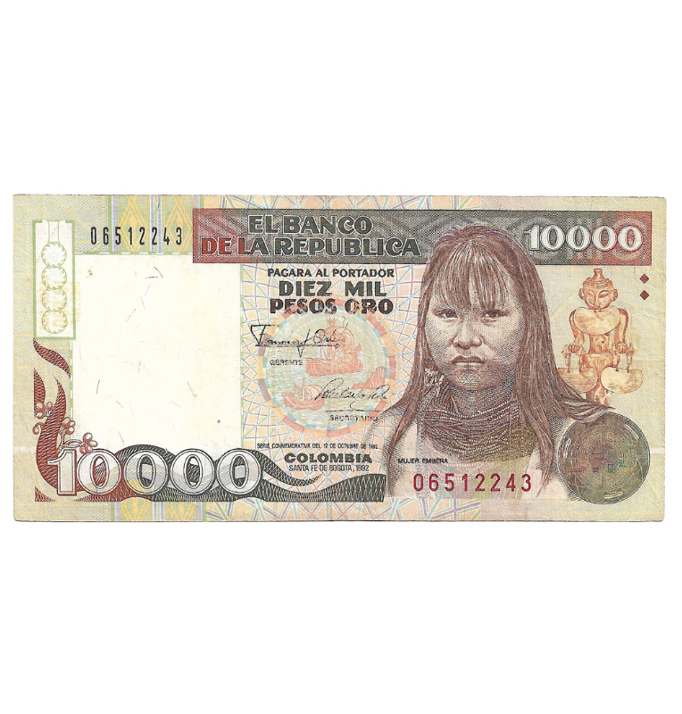 Colombia 10.000 Pesos Oro 1992 Embera. NO UNC
