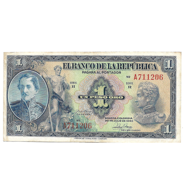 Colombia 1 Peso Oro 1946 20 Julio. Dígitos 6. NO UNC