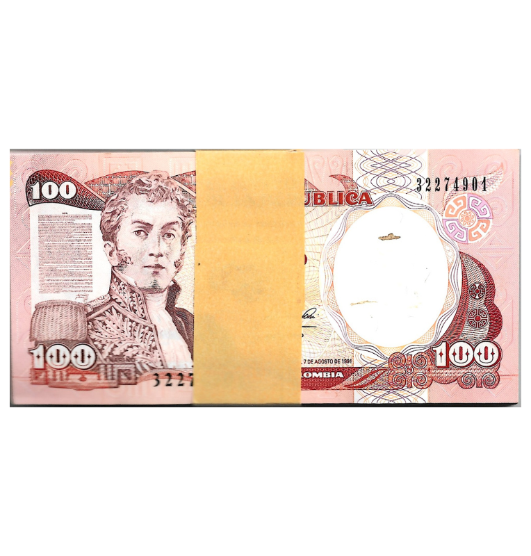 Fajo Colombia 100 Pesos Oro 1991. Tiene manchas