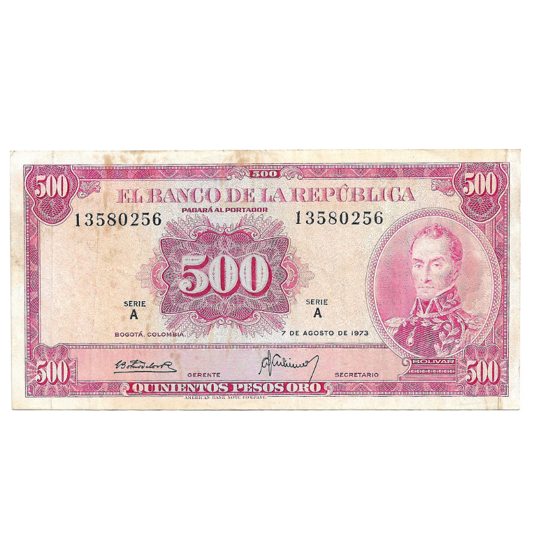 Colombia 500 Pesos Oro 1973 NO UNC