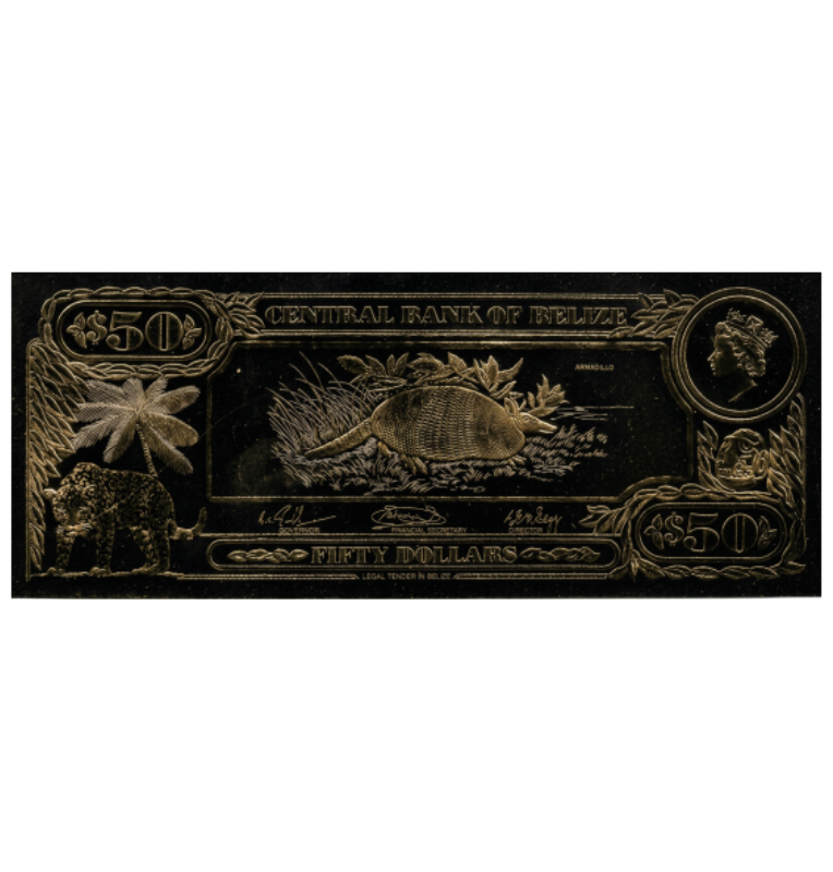 Belice 50 Dólares 1984(Laminados en oro) Serial 3 dígitos