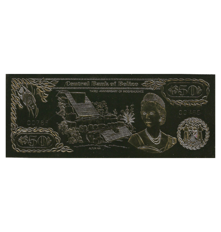 Belice 50 Dólares 1984(Laminados en oro) Serial 3 dígitos