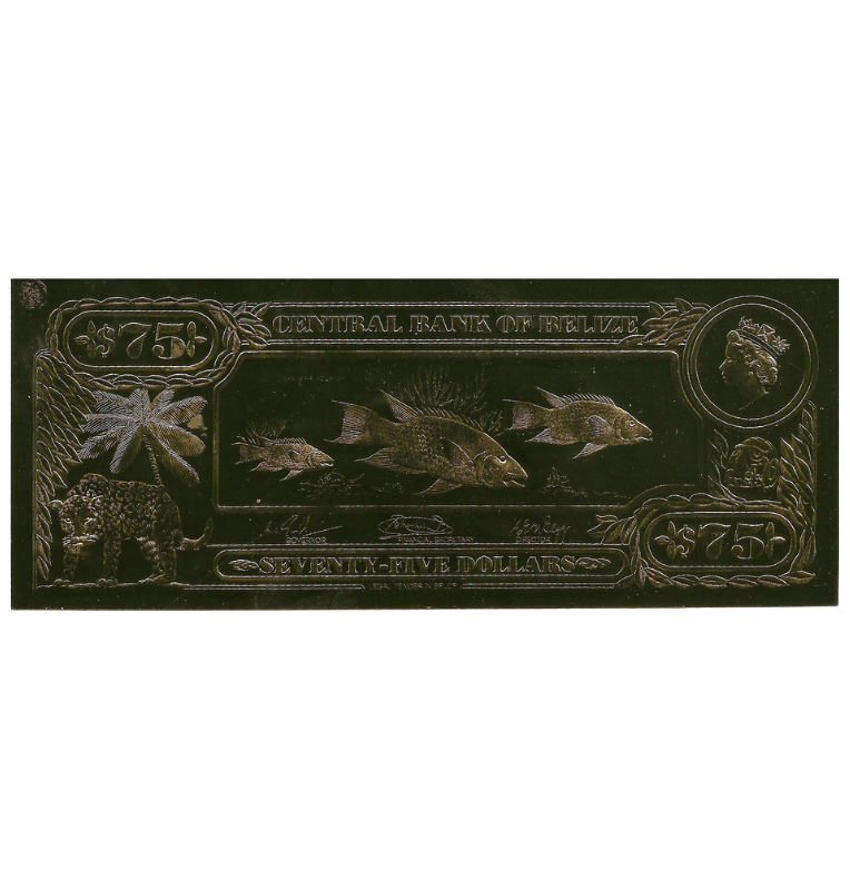 Belice 75 Dólares 1984(Laminados en oro) Serial 2 dígitos