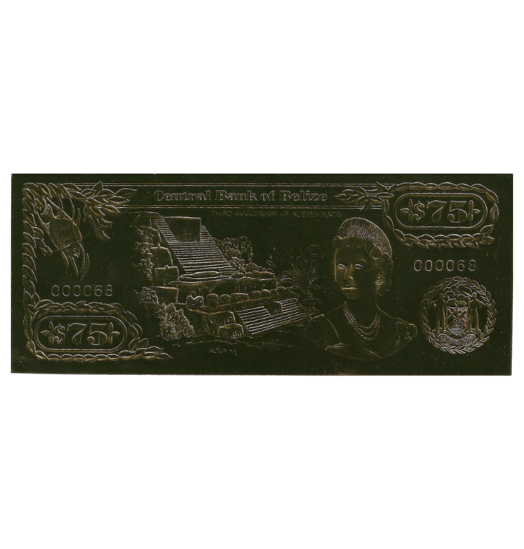 Belice 75 Dólares 1984(Laminados en oro) Serial 2 dígitos