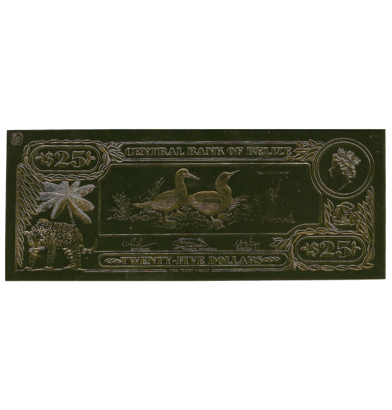 Belice 25 Dólares 1984(Laminados en oro) Serial 4 dígitos