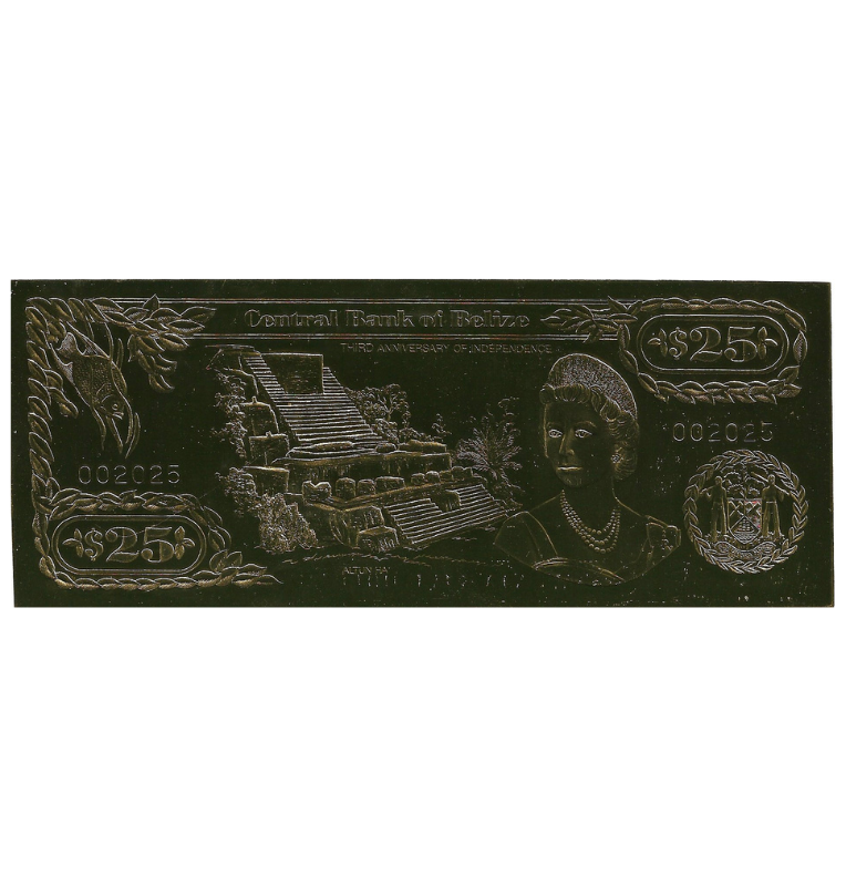 Belice 25 Dólares 1984(Laminados en oro) Serial 4 dígitos