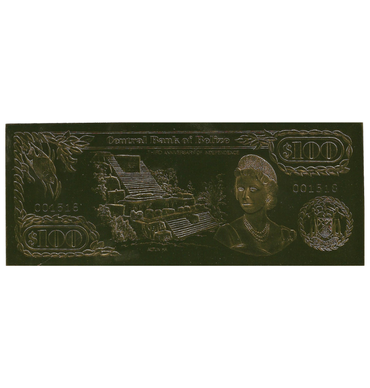 Belize 10 Dollars 1984 (Gold Rolled) 4-digit serial number