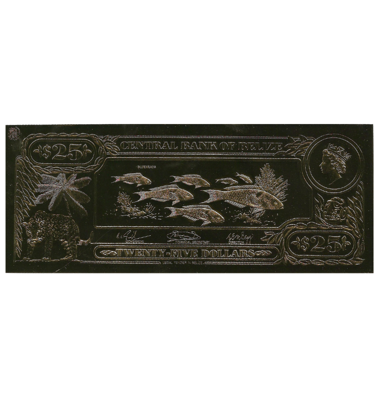 Belice 25 Dólares 1984 ND (Laminados en Oro) Serial 2 dígitos