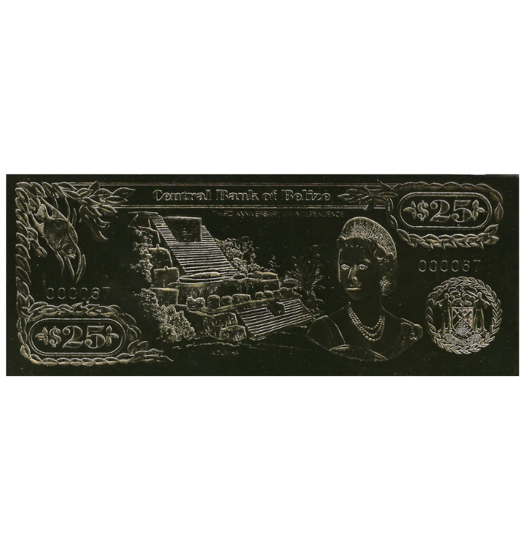 Belice 25 Dólares 1984 ND (Laminados en Oro) Serial 2 dígitos