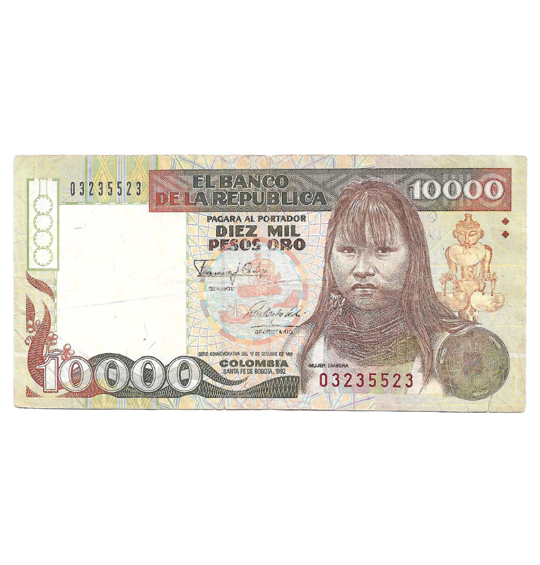 Colombia 10.000 Pesos Oro 1992 Embera. NO UNC.