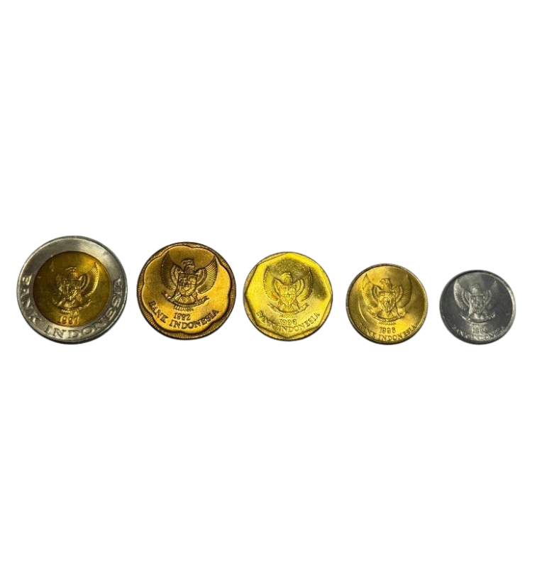 Set de Indonesia 25,50,100,500, 1000 Rupias KM 55,52,53,54,56 1991-2000 (No UNC)